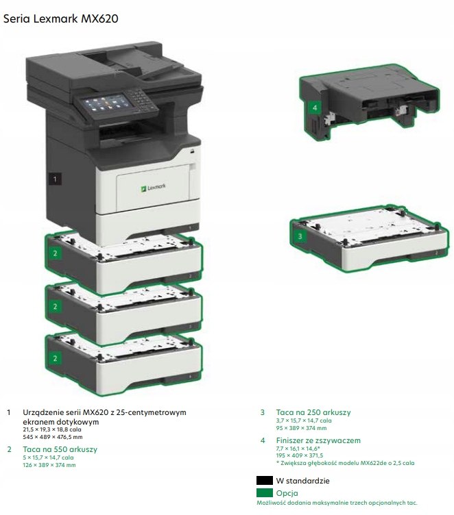 Drukarka Lexmark MX622adhe A4 MONO DUPLEX SKAN KOPIA LAN + TONER KLASA A Kod producenta 36S0910